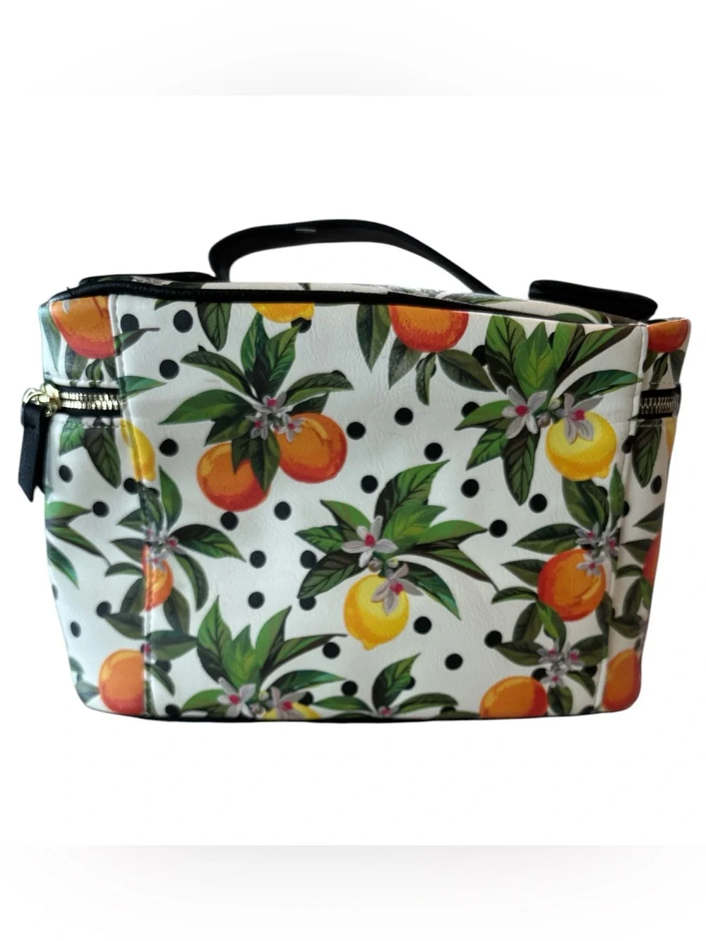 Betsey Johnson White Citrus Print Cosmetic Case with Black Trim
